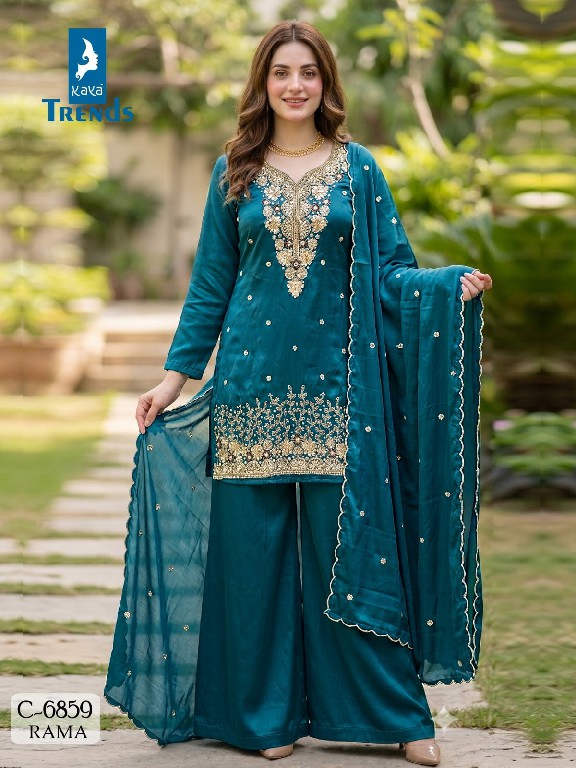 KAYA D.NO 6859 WHOLESALE READYMADE H O SILK FANCY BEATS WORK 3 PCS COMBO SET SUITS EXPORTER