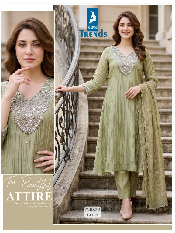 KAYA D.NO 6822 WHOLESALE READYMADE CRUSH TISSUE A LINE CUT 3 PCS COMBO SET SUITS SUPPLIER