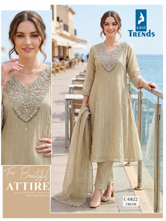 KAYA D.NO 6822 WHOLESALE READYMADE CRUSH TISSUE A LINE CUT 3 PCS COMBO SET SUITS SUPPLIER