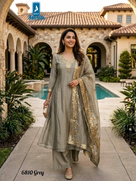 KAYA D.NO 6810 WHOLESALE READYMADE CRUSH TISSUE A LINE CUT AMAZING 3 PCS COMBO SET SUITS FOR EXPORT