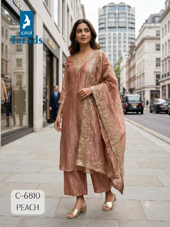KAYA D.NO 6810 WHOLESALE READYMADE CRUSH TISSUE A LINE CUT AMAZING 3 PCS COMBO SET SUITS FOR EXPORT