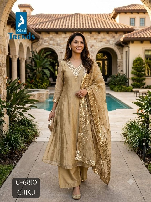 KAYA D.NO 6810 WHOLESALE READYMADE CRUSH TISSUE A LINE CUT AMAZING 3 PCS COMBO SET SUITS FOR EXPORT