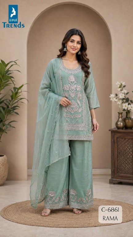 KAYA D.NO 6861 WHOLESALE READYMADE CRUSH TISSUE FESTIVE WEAR 3 PCS COMBO SET SUITS SUPPLIER
