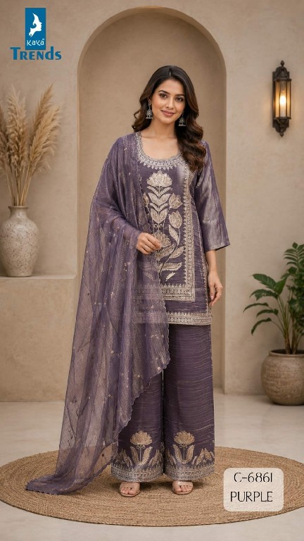 KAYA D.NO 6861 WHOLESALE READYMADE CRUSH TISSUE FESTIVE WEAR 3 PCS COMBO SET SUITS SUPPLIER