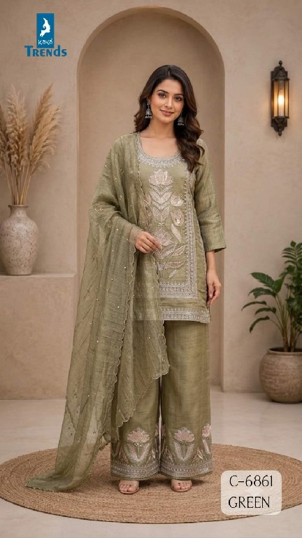 KAYA D.NO 6861 WHOLESALE READYMADE CRUSH TISSUE FESTIVE WEAR 3 PCS COMBO SET SUITS SUPPLIER