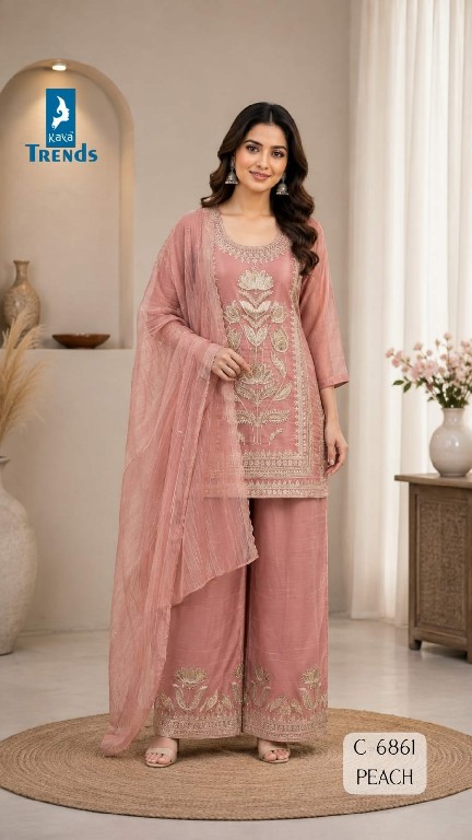 KAYA D.NO 6861 WHOLESALE READYMADE CRUSH TISSUE FESTIVE WEAR 3 PCS COMBO SET SUITS SUPPLIER