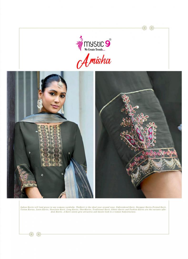 MYSTIC 9 AMISHA VOL 1 WHOLESALE READYMADE ROMAN SILK BEAUTIFUL 3 PCS SUITS EXPORTER