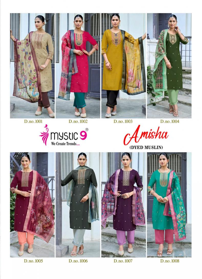 MYSTIC 9 AMISHA VOL 1 WHOLESALE READYMADE ROMAN SILK BEAUTIFUL 3 PCS SUITS EXPORTER