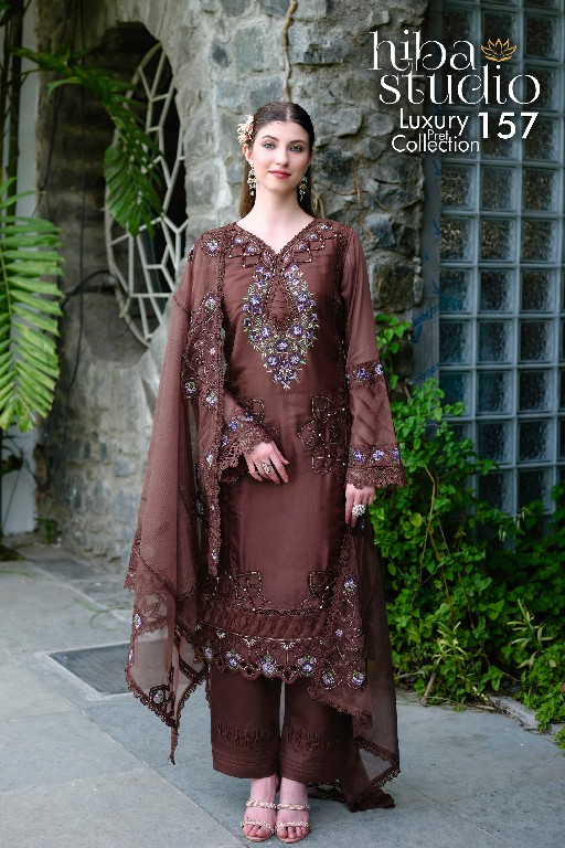 HIBA STUDIO D.NO LPC-157 WHOLESALE READYMADE ORGANZA PRETTY LOOK 3 PCS COMBO SET SUITS FOR EXPORT