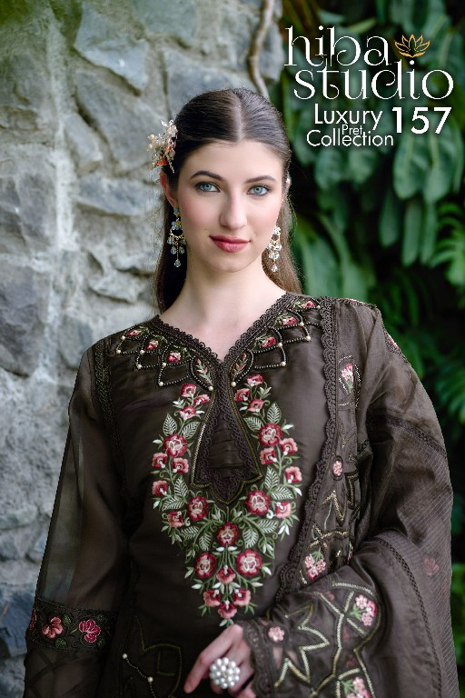HIBA STUDIO D.NO LPC-157 WHOLESALE READYMADE ORGANZA PRETTY LOOK 3 PCS COMBO SET SUITS FOR EXPORT