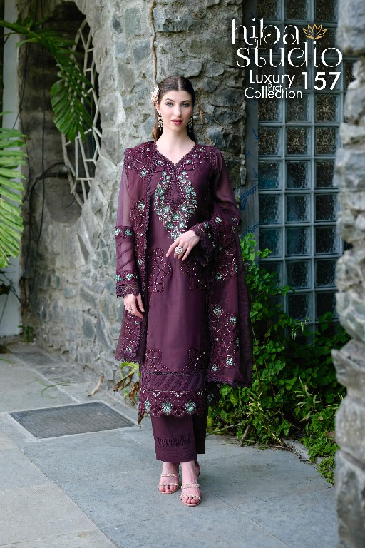 HIBA STUDIO D.NO LPC-157 WHOLESALE READYMADE ORGANZA PRETTY LOOK 3 PCS COMBO SET SUITS FOR EXPORT