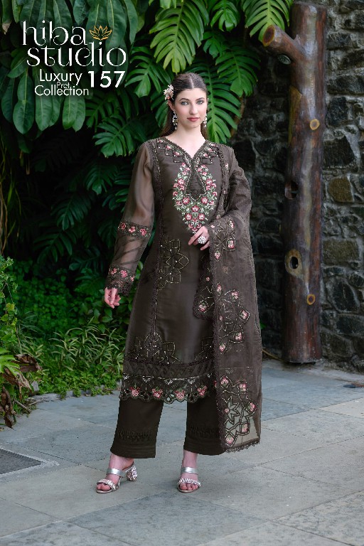 HIBA STUDIO D.NO LPC-157 WHOLESALE READYMADE ORGANZA PRETTY LOOK 3 PCS COMBO SET SUITS FOR EXPORT