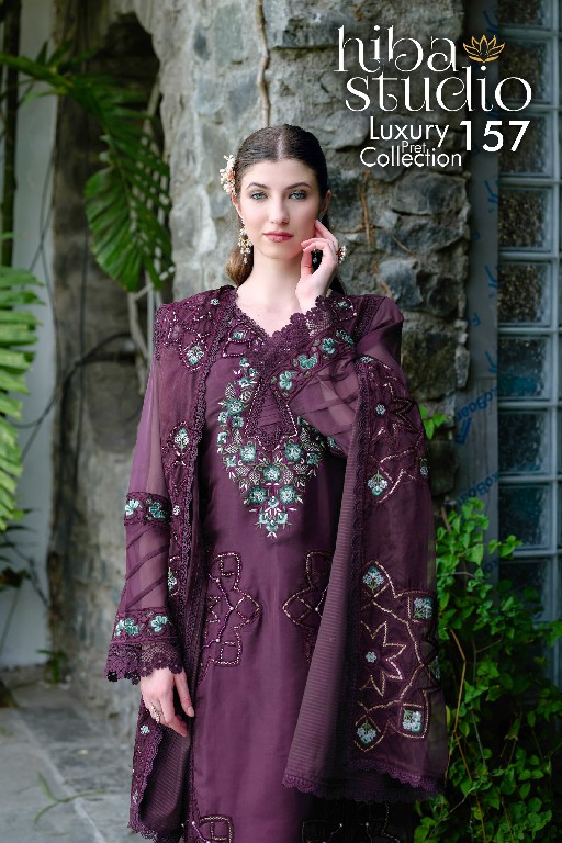 HIBA STUDIO D.NO LPC-157 WHOLESALE READYMADE ORGANZA PRETTY LOOK 3 PCS COMBO SET SUITS FOR EXPORT