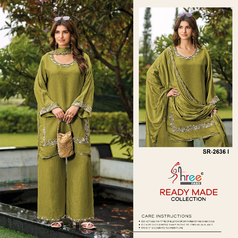 SHREE FABS R-2636 WHOLESALE READYMADE VISCOSE GLASS SATIN ELEGANT 3 PCS SUITS EXPORTER