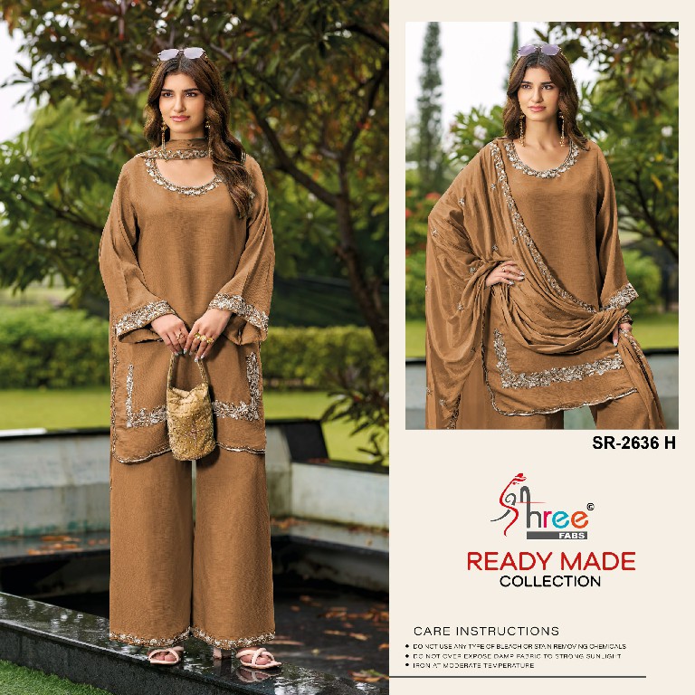 SHREE FABS R-2636 WHOLESALE READYMADE VISCOSE GLASS SATIN ELEGANT 3 PCS SUITS EXPORTER