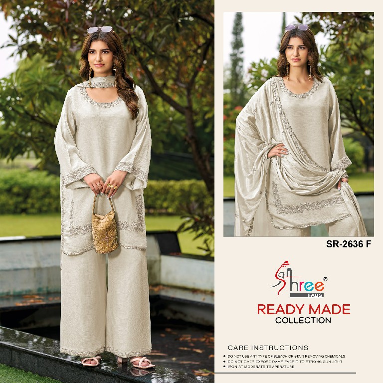 SHREE FABS R-2636 WHOLESALE READYMADE VISCOSE GLASS SATIN ELEGANT 3 PCS SUITS EXPORTER