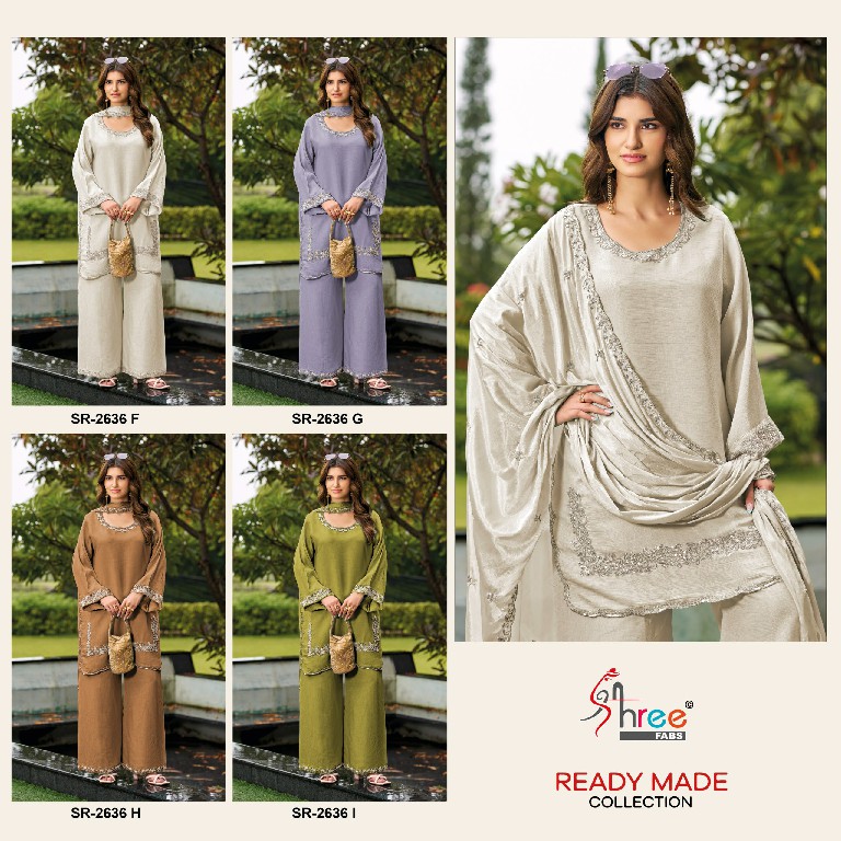SHREE FABS R-2636 WHOLESALE READYMADE VISCOSE GLASS SATIN ELEGANT 3 PCS SUITS EXPORTER