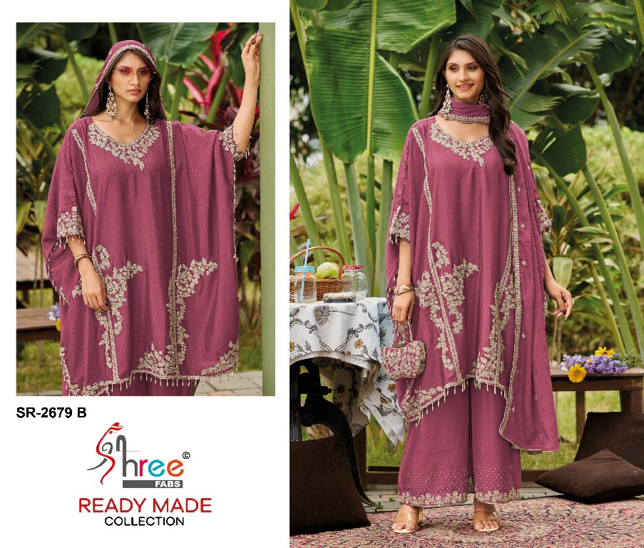 SHREE FABS R-2679 WHOLESALE READYMADE CHINON SILK WITH WORK KAFTAN STYLE 3 PCS SUITS SUPPLIER