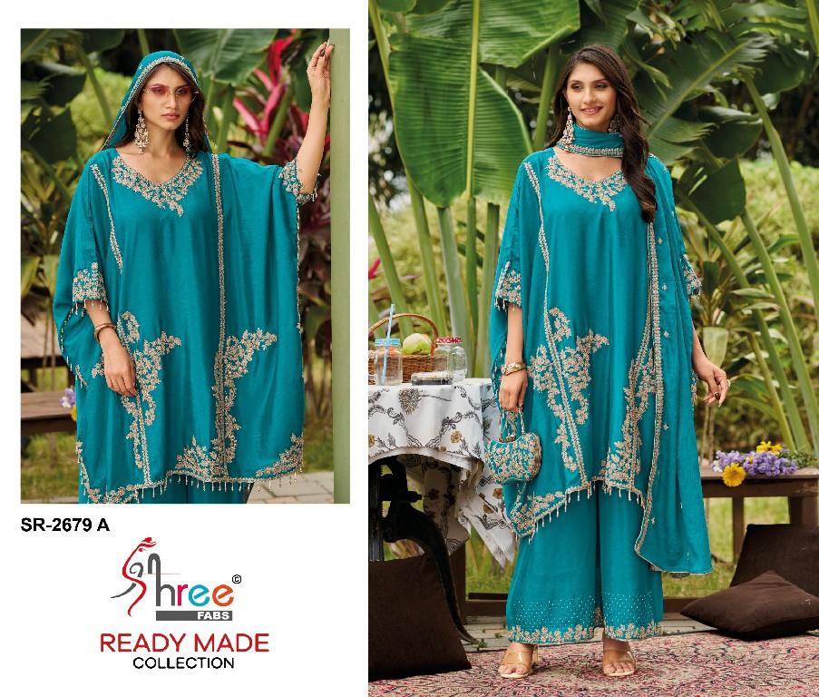 SHREE FABS R-2679 WHOLESALE READYMADE CHINON SILK WITH WORK KAFTAN STYLE 3 PCS SUITS SUPPLIER