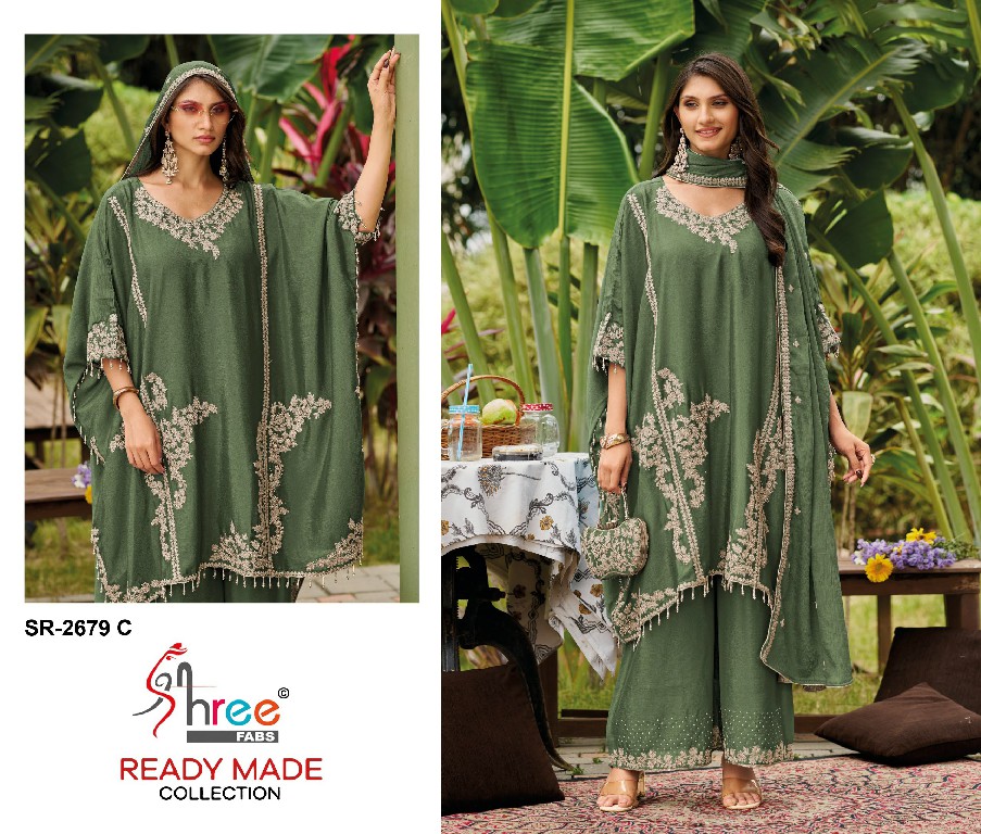 SHREE FABS R-2679 WHOLESALE READYMADE CHINON SILK WITH WORK KAFTAN STYLE 3 PCS SUITS SUPPLIER