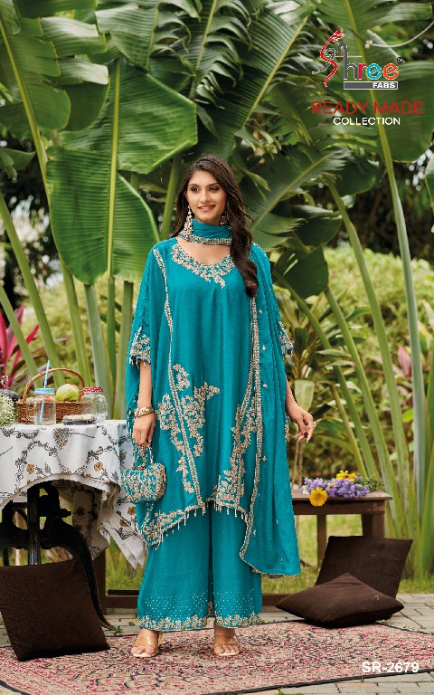 SHREE FABS R-2679 WHOLESALE READYMADE CHINON SILK WITH WORK KAFTAN STYLE 3 PCS SUITS SUPPLIER