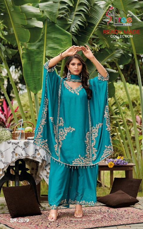 SHREE FABS R-2679 WHOLESALE READYMADE CHINON SILK WITH WORK KAFTAN STYLE 3 PCS SUITS SUPPLIER