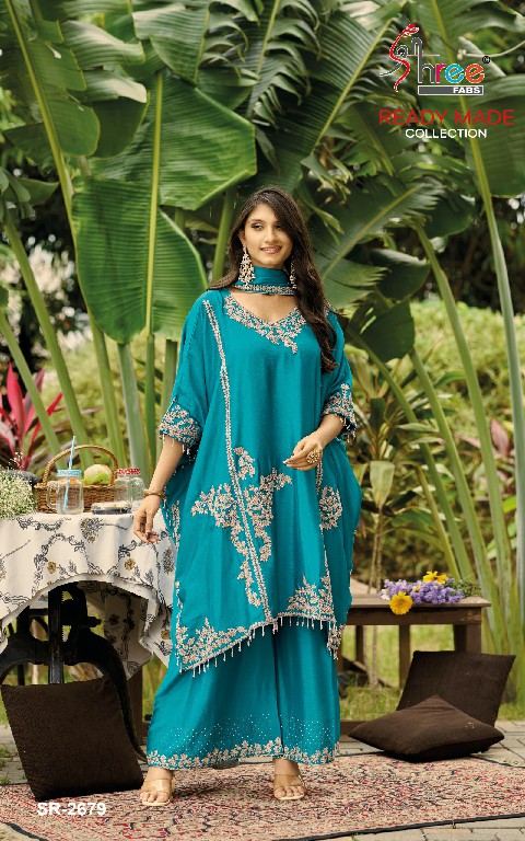 SHREE FABS R-2679 WHOLESALE READYMADE CHINON SILK WITH WORK KAFTAN STYLE 3 PCS SUITS SUPPLIER