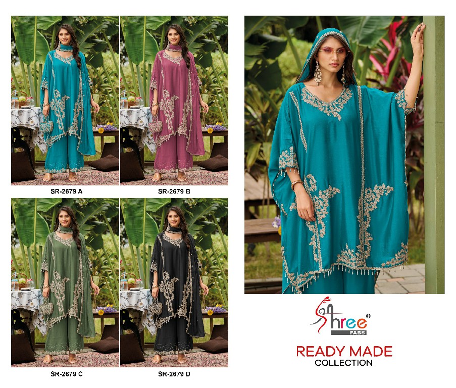 SHREE FABS R-2679 WHOLESALE READYMADE CHINON SILK WITH WORK KAFTAN STYLE 3 PCS SUITS SUPPLIER