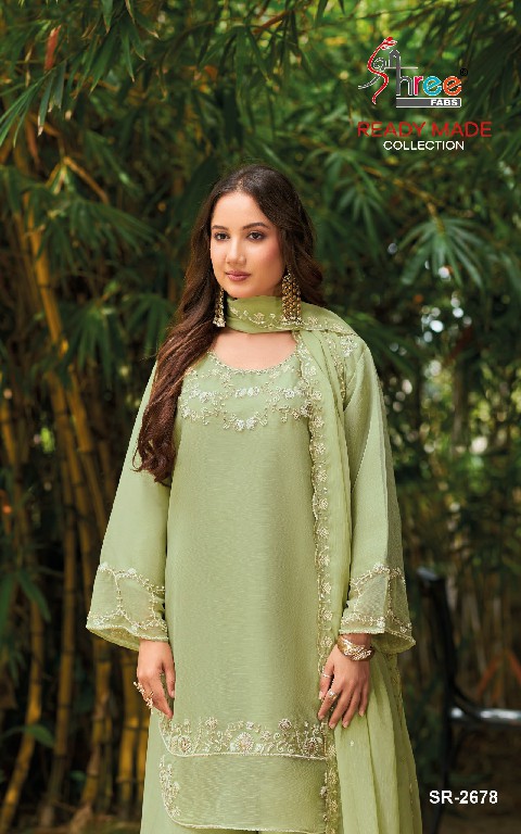 SHREE FABS R-2678 WHOLESALE READYMADE VISCOSE GLASS CHIFFON MINIMAL WORK DESIGN 3 PCS SUITS FOR EXPORT