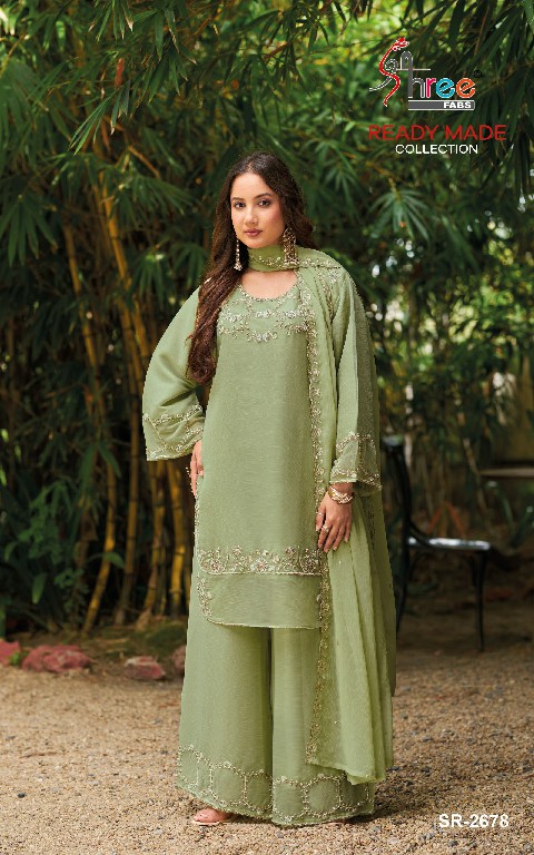 SHREE FABS R-2678 WHOLESALE READYMADE VISCOSE GLASS CHIFFON MINIMAL WORK DESIGN 3 PCS SUITS FOR EXPORT