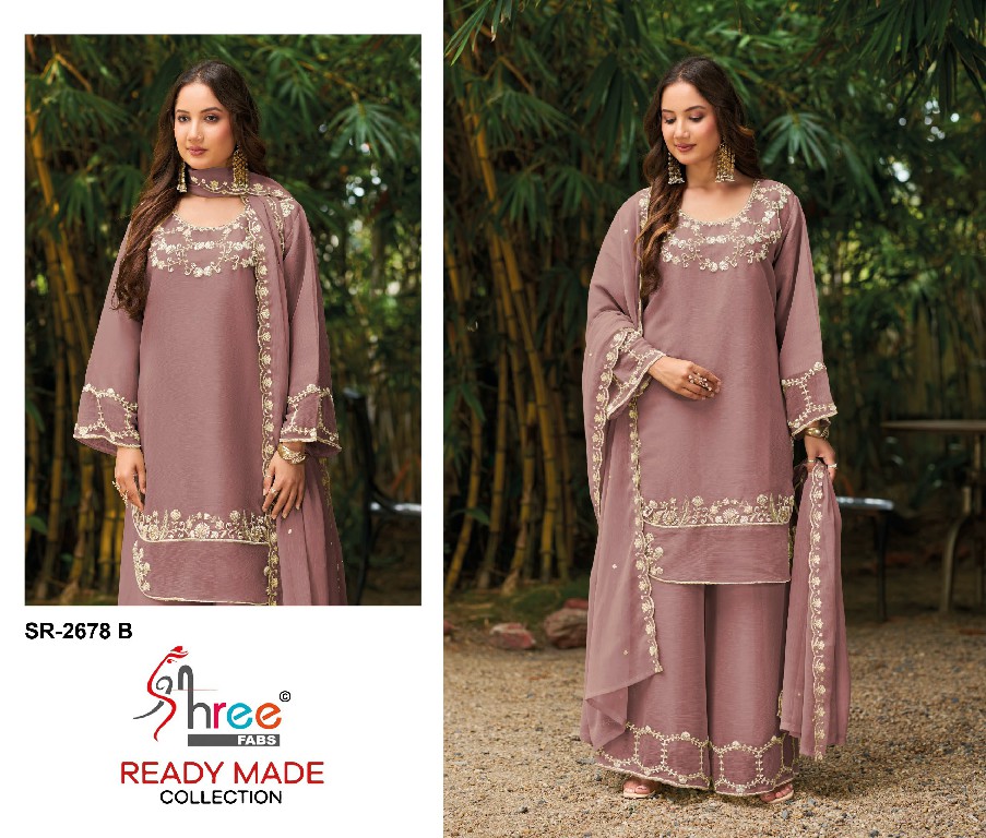 SHREE FABS R-2678 WHOLESALE READYMADE VISCOSE GLASS CHIFFON MINIMAL WORK DESIGN 3 PCS SUITS FOR EXPORT