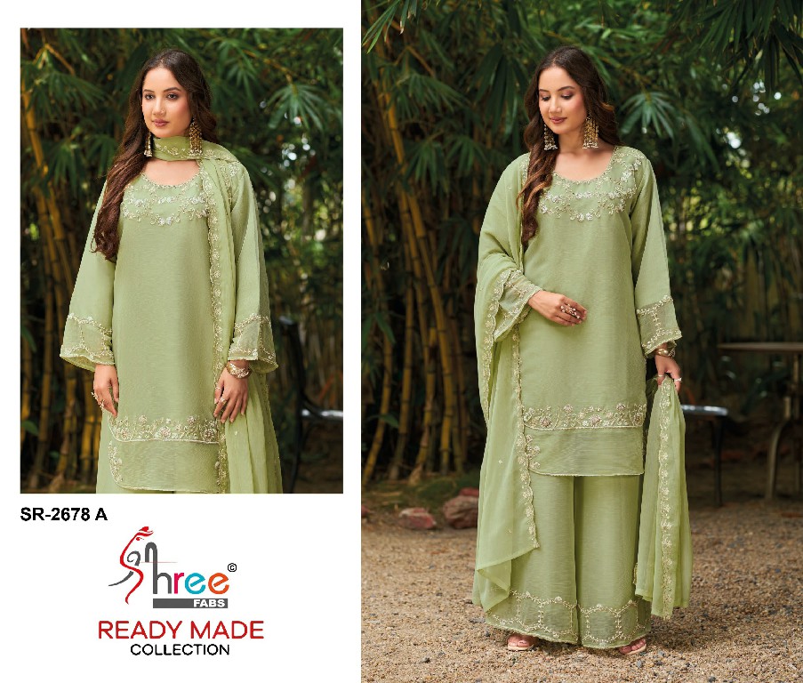 SHREE FABS R-2678 WHOLESALE READYMADE VISCOSE GLASS CHIFFON MINIMAL WORK DESIGN 3 PCS SUITS FOR EXPORT