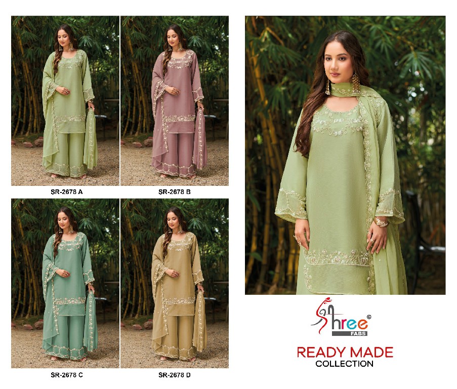 SHREE FABS R-2678 WHOLESALE READYMADE VISCOSE GLASS CHIFFON MINIMAL WORK DESIGN 3 PCS SUITS FOR EXPORT