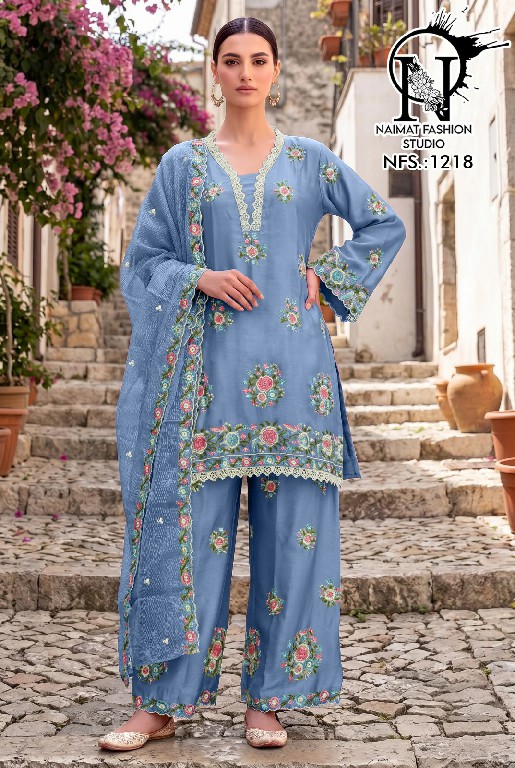 NAIMAT FASHION D.NO NFS-1218 WHOLESALE READYMADE CHIFFON DESIGNER 3 PCS COMBO SET SUITS EXPORTER