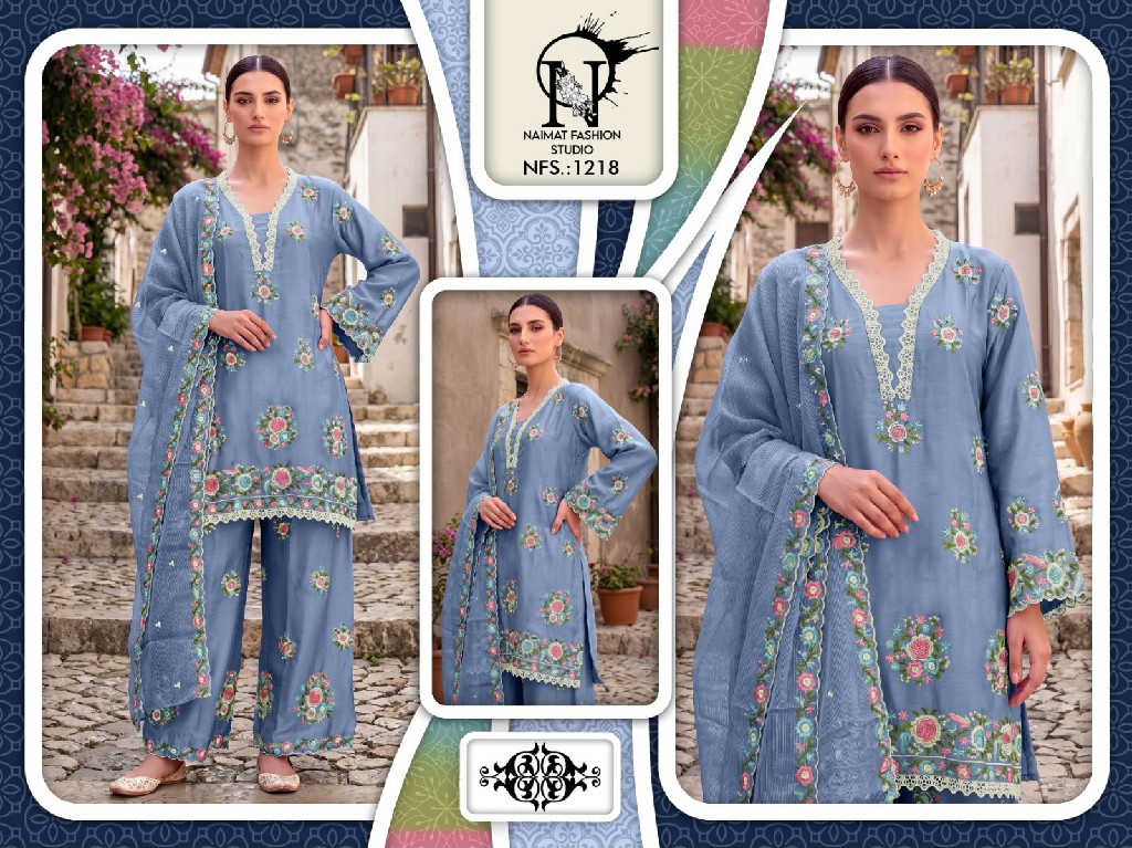 NAIMAT FASHION D.NO NFS-1218 WHOLESALE READYMADE CHIFFON DESIGNER 3 PCS COMBO SET SUITS EXPORTER
