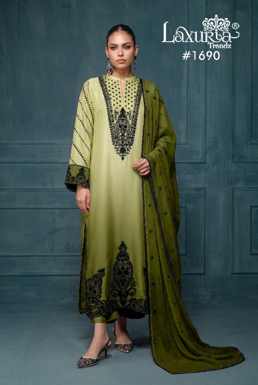 LAXURIA TRENDZ D.NO 1690 WHOLESALE READYMADE SATIN UNIQUE STYLISH 3 PCS SUITS SUPPLIER