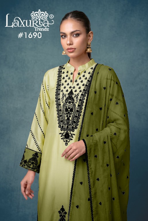 LAXURIA TRENDZ D.NO 1690 WHOLESALE READYMADE SATIN UNIQUE STYLISH 3 PCS SUITS SUPPLIER