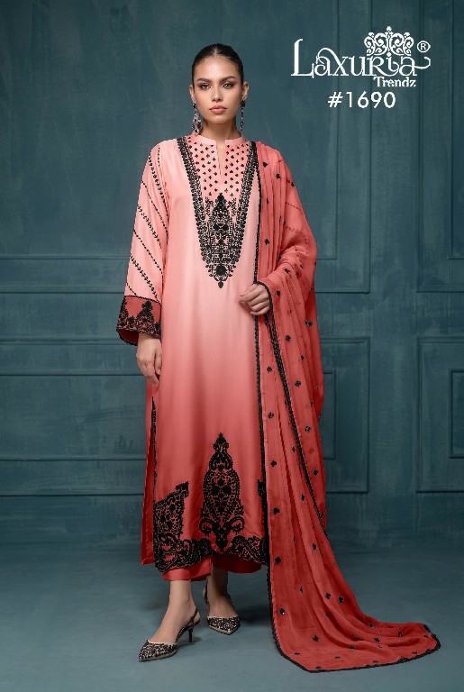 LAXURIA TRENDZ D.NO 1690 WHOLESALE READYMADE SATIN UNIQUE STYLISH 3 PCS SUITS SUPPLIER