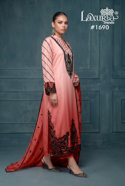 LAXURIA TRENDZ D.NO 1690 WHOLESALE READYMADE SATIN UNIQUE STYLISH 3 PCS SUITS SUPPLIER