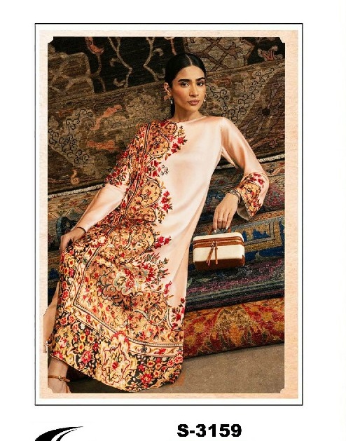 ALSAFA D.NO 3159 WHOLESALE READYMADE IMPORTED MALAI SATIN DIGITAL PRINTED 3 PCS SUITS SUPPLIER