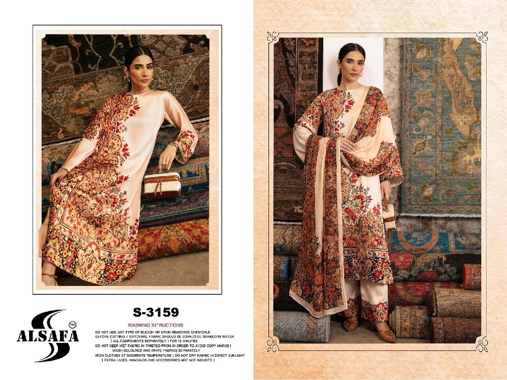 ALSAFA D.NO 3159 WHOLESALE READYMADE IMPORTED MALAI SATIN DIGITAL PRINTED 3 PCS SUITS SUPPLIER