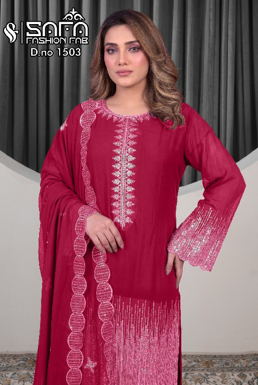 SAFA FASHION D.NO 1503 WHOLESALE READYMADE SOFT CHIFFON LUXURY FORMAL WEAR 3 PCS COMBO SET SUITS EXPORTER