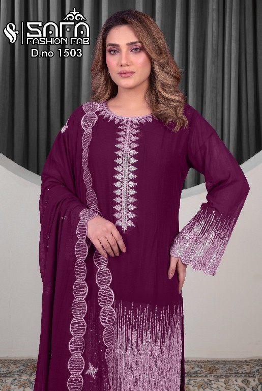 SAFA FASHION D.NO 1503 WHOLESALE READYMADE SOFT CHIFFON LUXURY FORMAL WEAR 3 PCS COMBO SET SUITS EXPORTER