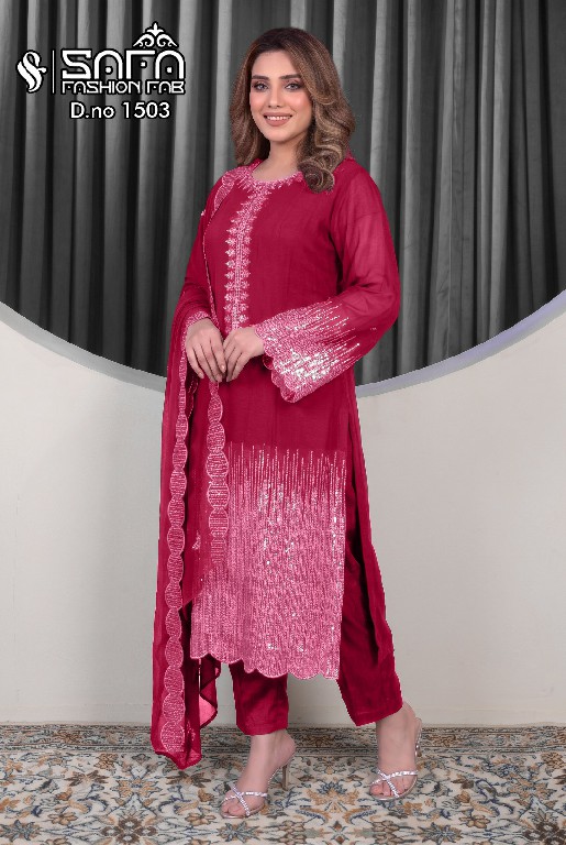 SAFA FASHION D.NO 1503 WHOLESALE READYMADE SOFT CHIFFON LUXURY FORMAL WEAR 3 PCS COMBO SET SUITS EXPORTER