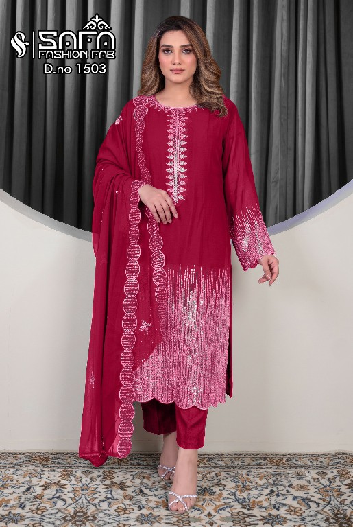 SAFA FASHION D.NO 1503 WHOLESALE READYMADE SOFT CHIFFON LUXURY FORMAL WEAR 3 PCS COMBO SET SUITS EXPORTER