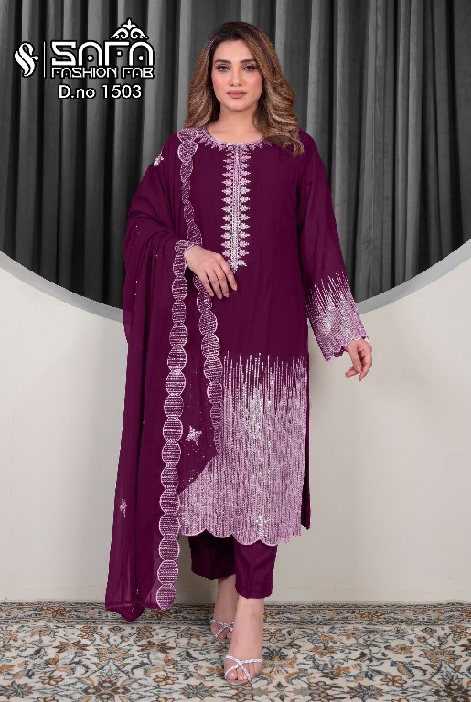 SAFA FASHION D.NO 1503 WHOLESALE READYMADE SOFT CHIFFON LUXURY FORMAL WEAR 3 PCS COMBO SET SUITS EXPORTER
