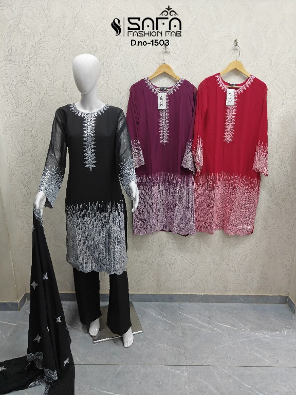 SAFA FASHION D.NO 1503 WHOLESALE READYMADE SOFT CHIFFON LUXURY FORMAL WEAR 3 PCS COMBO SET SUITS EXPORTER
