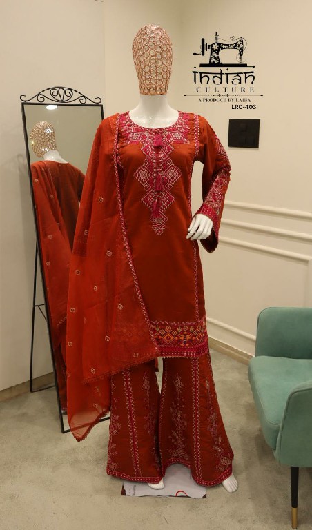 INDIAN CULTURE D.NO LRC-403 WHOLESALE READYMADE PV SLUB FESTIVE WEAR PAKISTANI 3 PCS SUITS EXPORTER