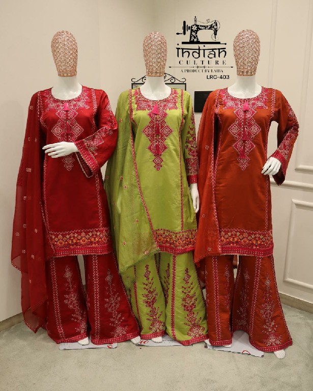 INDIAN CULTURE D.NO LRC-403 WHOLESALE READYMADE PV SLUB FESTIVE WEAR PAKISTANI 3 PCS SUITS EXPORTER