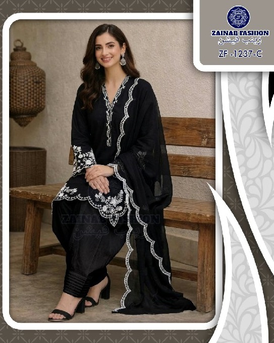 ZAINAB FASHION D.NO 1237 WHOLESALE READYMADE RANGOLI CRUSH CUT WORK EMBROIDERED 3 PCS SUITS EXPORTER